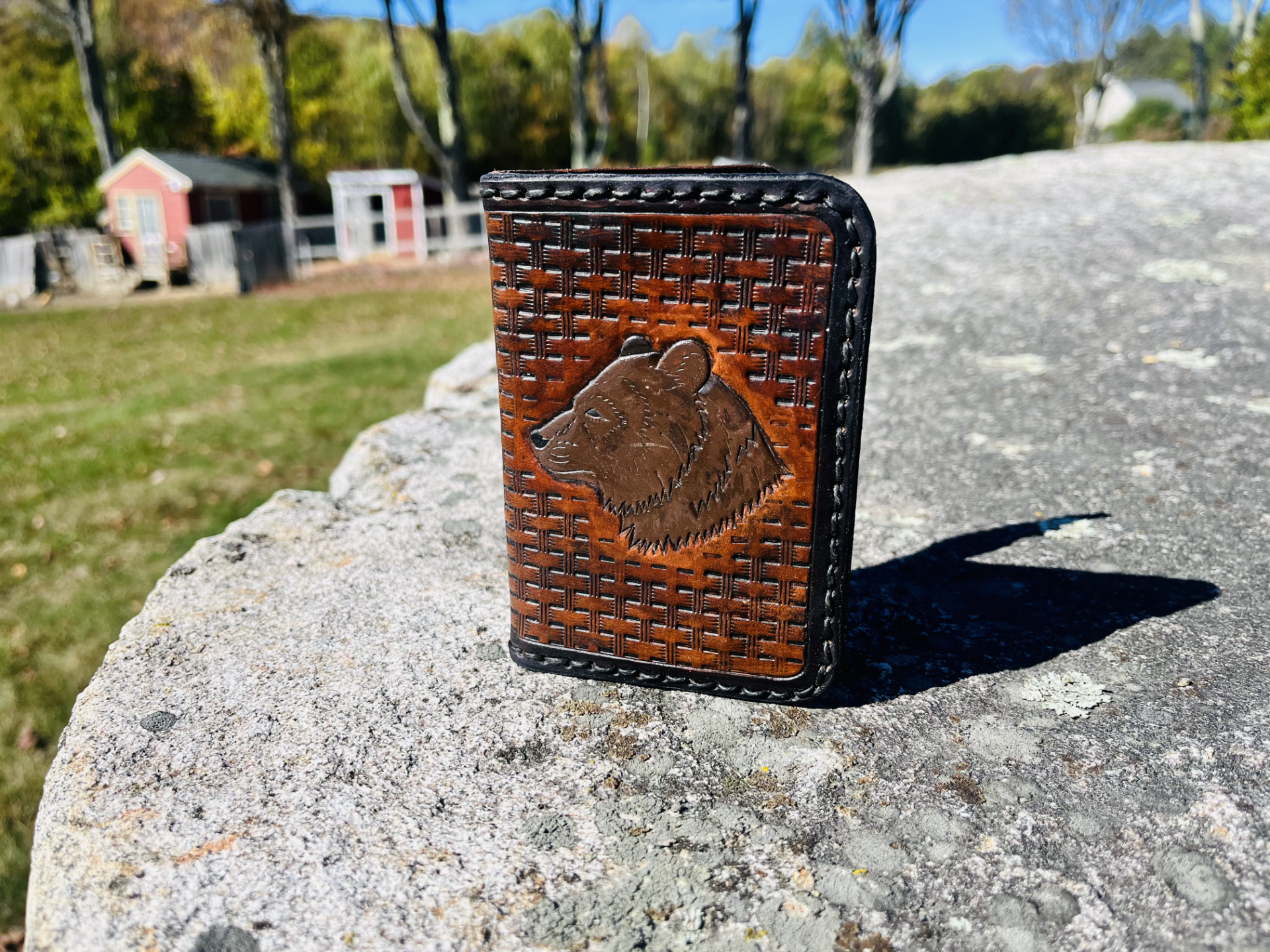 Leather ID wallet with eagle design